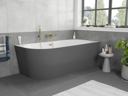 Mexen Silo baignoire autoportante d'angle droite cannelée 170 x 80 cm, blanche/grise, trop-plein doré brossé - 52891708062P-55