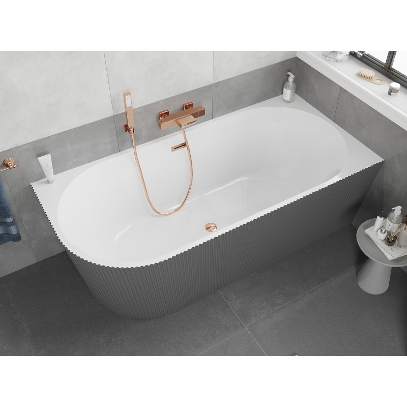 Mexen Silo baignoire autoportante d'angle droite rainurée 170 x 80 cm, blanche/grise, trop-plein or rose - 52891708062P-60