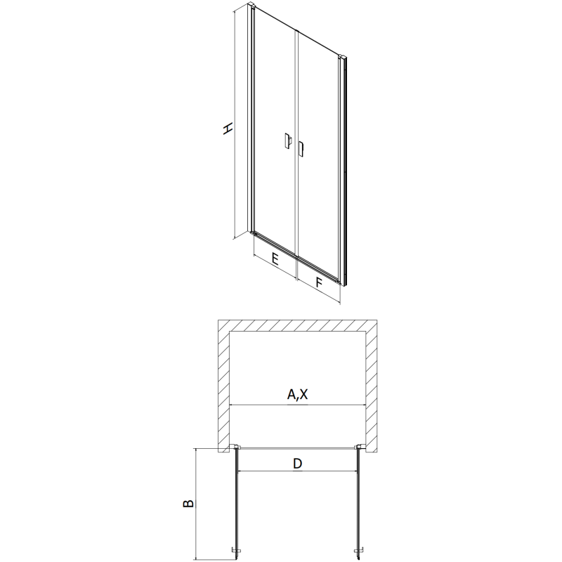Mexen Mist porte de douche pivotante 70 cm, transparent, noir - 8A7-070-000-70-00
