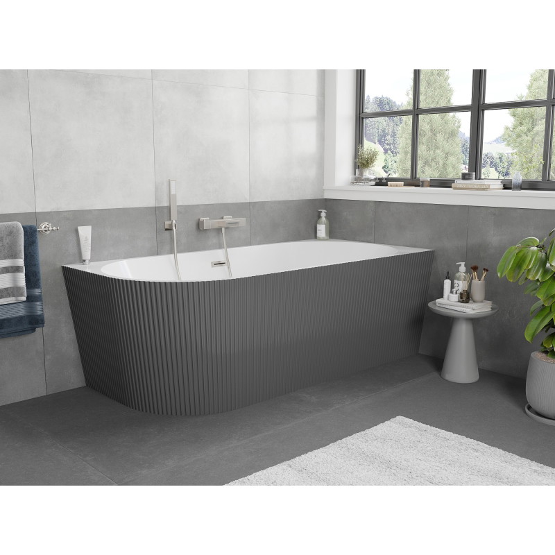 Mexen Silo baignoire autoportante d'angle droite rainurée 170 x 80 cm, blanc/gris, trop-plein nickel brossé - 52891708062P-97