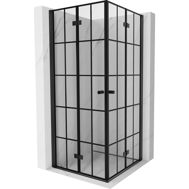 Mexen Mist-F Duo cabine de douche pliante 90 x 90 cm, grille noire, noir - 8A6-090L-090P-70-77