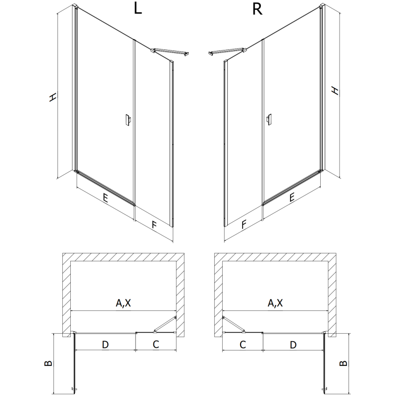 Mexen Mist-B porte de douche pivotante 105 cm, transparent, or brossé - 8A2-105-001-55-00