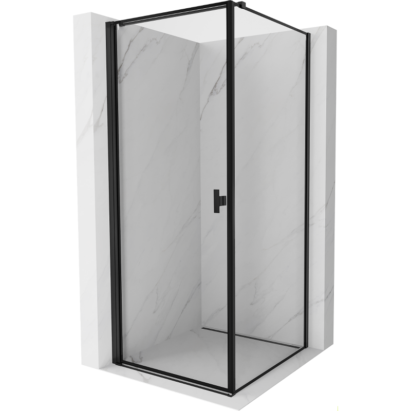 Cabine de douche Mexen Mist-B, porte battante gauche, 100 x 100 cm, cadre noir, noir - 8A2T-100-100-70-70-L