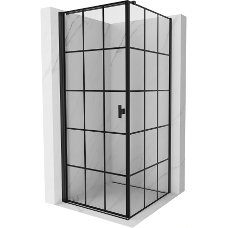 Mexen Mist-B cabine de douche pivotante gauche 80 x 80 cm, grille noire, noir - 8A2T-080-080-70-77-L