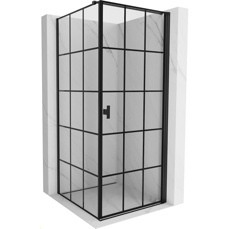 Cabine de douche à porte battante droite Mexen Mist-B 70 x 70 cm, grille noire, noir - 8A2T-070-070-70-77-P