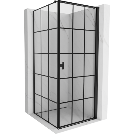 Cabine de douche à porte battante droite Mexen Mist-B 70 x 70 cm, grille noire, noir - 8A2T-070-070-70-77-P