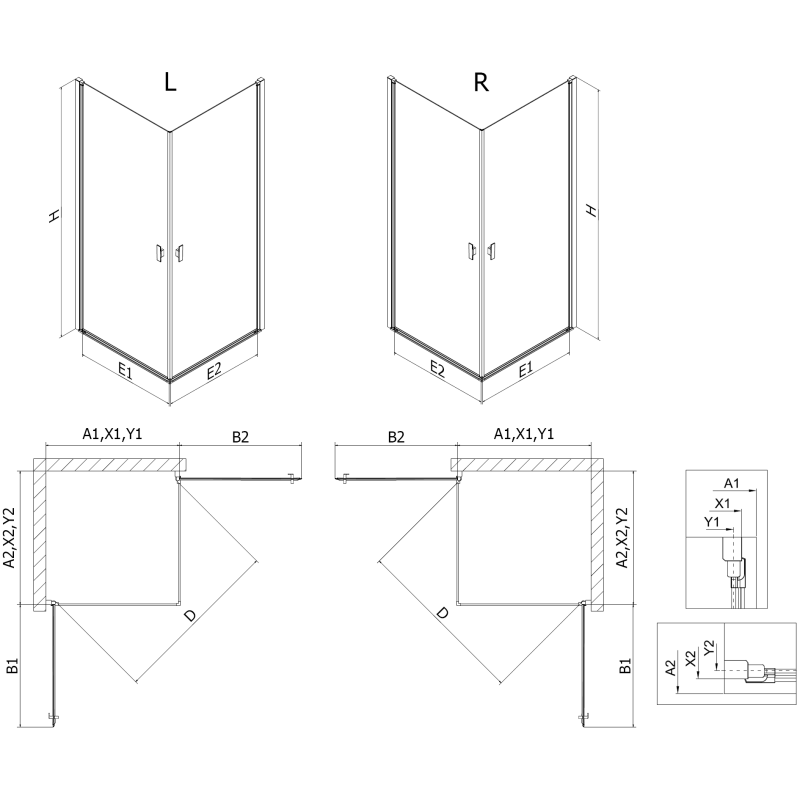 Mexen Mist-B Duo cabine de douche pivotante 100 x 75 cm, transparent, noir - 8A2-100-075-70-00