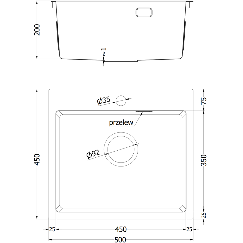 Mexen Solix évier en acier inoxydable 1 bac 500 x 450 mm, cuivre HC - 6402501000-65HC