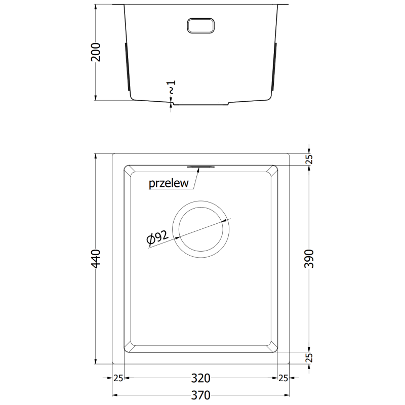 Mexen Trixo évier en acier inoxydable 1 bac 370 x 440 mm, doré - 6412371000-55
