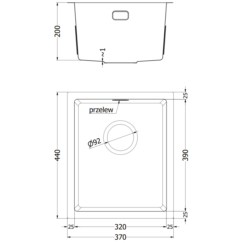 Mexen Trixo évier en acier inoxydable 1 bac 370 x 440 mm, cuivre - 6412371000-65