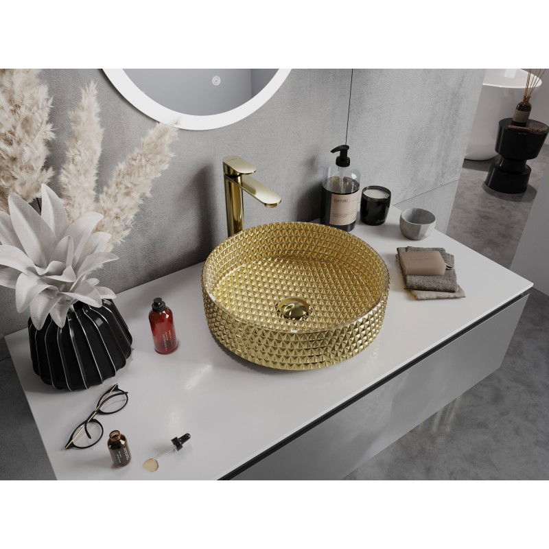 Mexen Aura lavabo en verre posé sur plan 39 x 39 cm, doré - 24013952