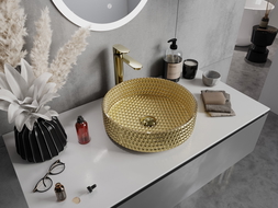 Mexen Aura lavabo en verre posé sur plan 39 x 39 cm, doré - 24013952