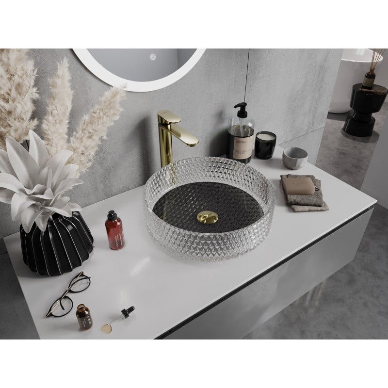 Mexen Aura lavabo en verre à poser 39 x 39 cm, transparent/noir - 24013971