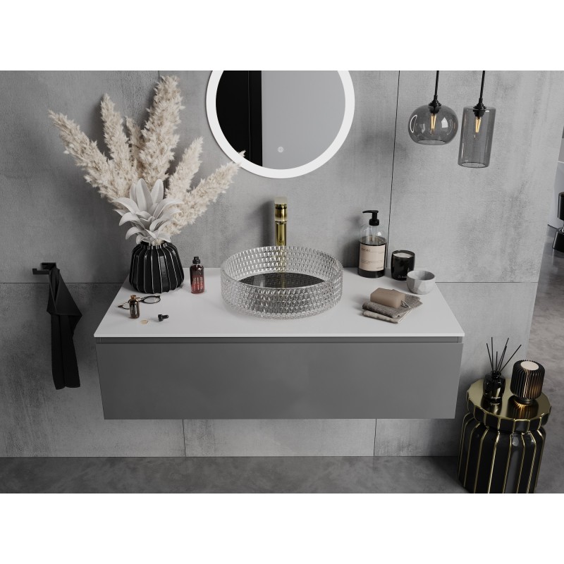 Mexen Aura lavabo en verre à poser 39 x 39 cm, transparent/noir - 24013971