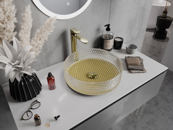 Mexen Aura lavabo en verre sur plan 39 x 39 cm, transparent/doré - 24013951