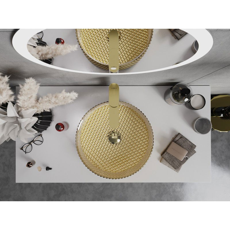 Mexen Aura lavabo en verre posé sur plan 39 x 39 cm, doré - 24013952