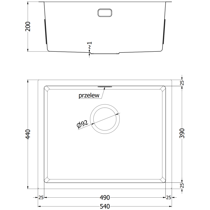 Mexen Trixo évier en acier inoxydable 1 bac 540 x 440 mm, doré - 6414541000-55
