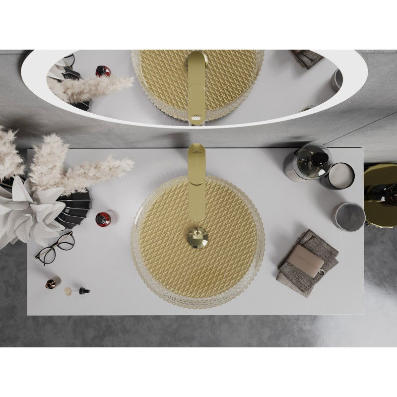 Mexen Aura lavabo en verre à poser 39 x 39 cm, transparent/doré - 24013951