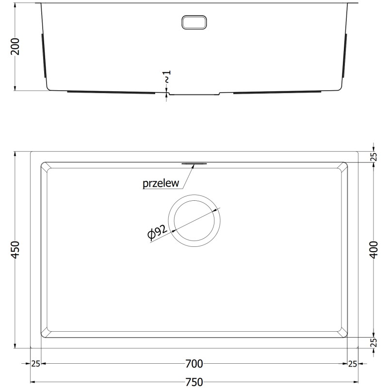 Mexen Trixo évier en acier inoxydable 1 bac 750 x 440 mm, cuivre HC - 6415751000-65HC