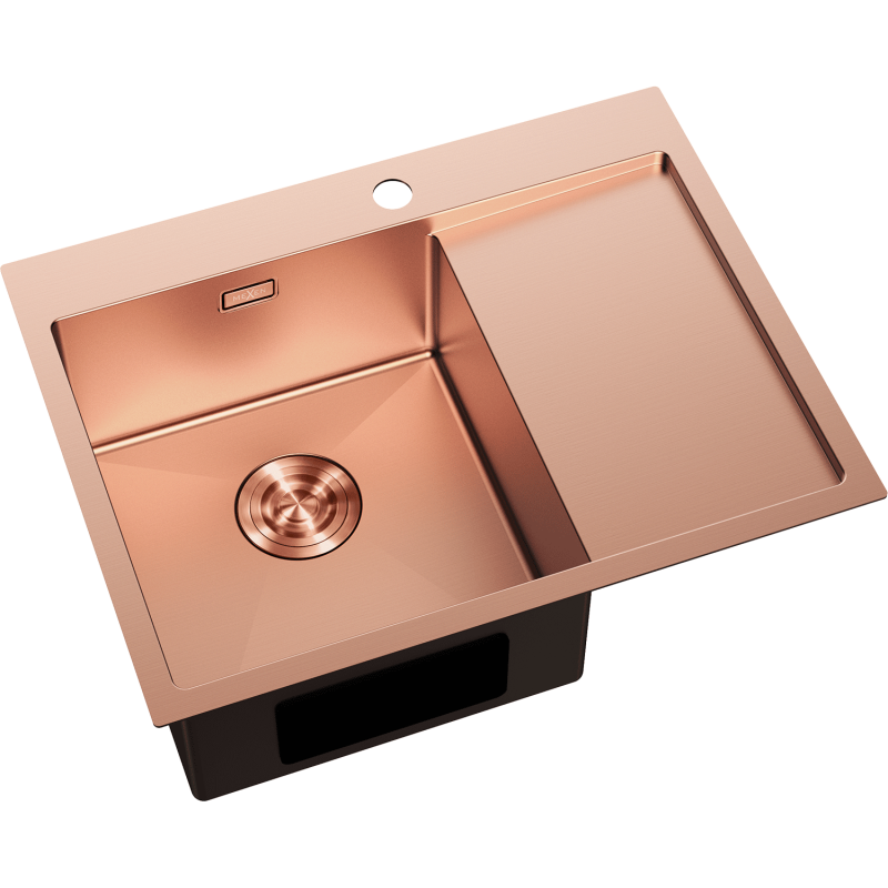 Mexen Exar Évier en acier inoxydable 1 bac avec égouttoir, gauche 620 x 480 mm, cuivre - 6431621005L-65