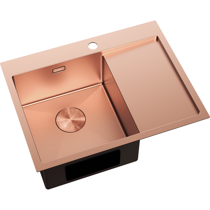 Mexen Exar Évier en acier inoxydable 1 bac avec égouttoir, gauche 620 x 480 mm, cuivre - 6431621005L-65