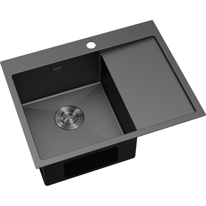 Mexen Exar évier en acier inoxydable 1 bac avec égouttoir, gauche 620 x 480 mm, noir - 6431621005L-70