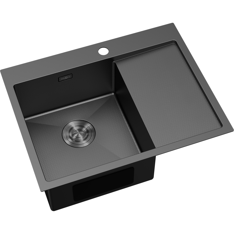 Mexen Exar évier en acier inoxydable 1 bac avec égouttoir à gauche 620 x 480 mm, noir HC - 6431621005L-70HC