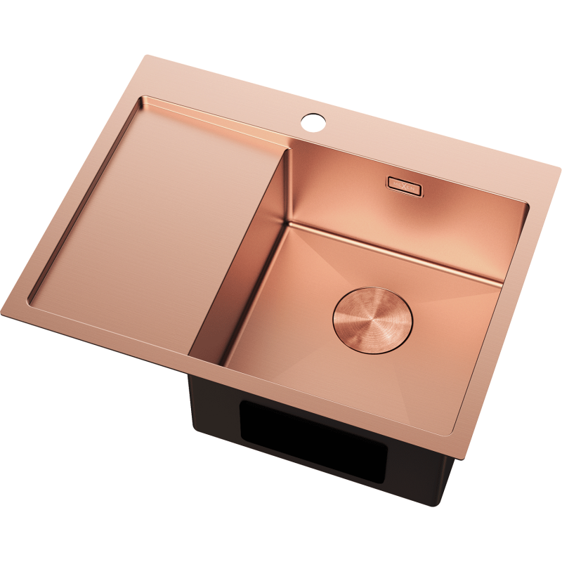 Mexen Exar évier en acier 1 bac avec égouttoir, droit 620 x 480 mm, cuivre - 6432621005P-65