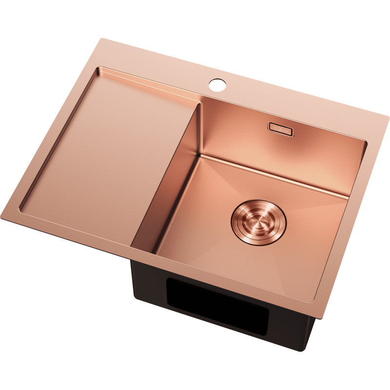 Mexen Exar évier en acier 1 bac avec égouttoir, droit 620 x 480 mm, cuivre - 6432621005P-65