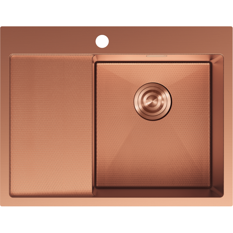 Mexen Exar évier en acier inoxydable 1 bac avec égouttoir, à droite 620 x 480 mm, cuivre HC - 6432621005P-65HC
