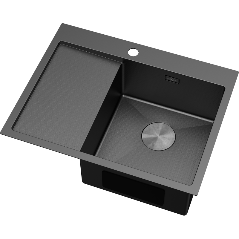 Mexen Exar Évier en acier inoxydable 1 bac avec égouttoir, côté droit 620 x 480 mm, noir HC - 6432621005P-70HC