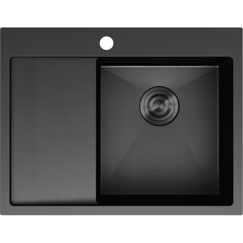 Mexen Exar Évier en acier inoxydable 1 bac avec égouttoir, côté droit 620 x 480 mm, noir HC - 6432621005P-70HC