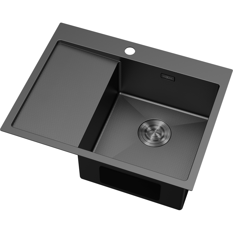 Mexen Exar Évier en acier inoxydable 1 bac avec égouttoir, côté droit 620 x 480 mm, noir HC - 6432621005P-70HC