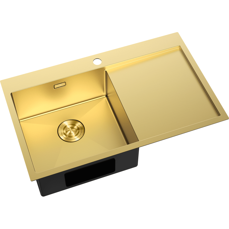 Mexen Exar évier en acier inoxydable 1 bac avec égouttoir à gauche 780 x 480 mm, doré - 6433781010L-55