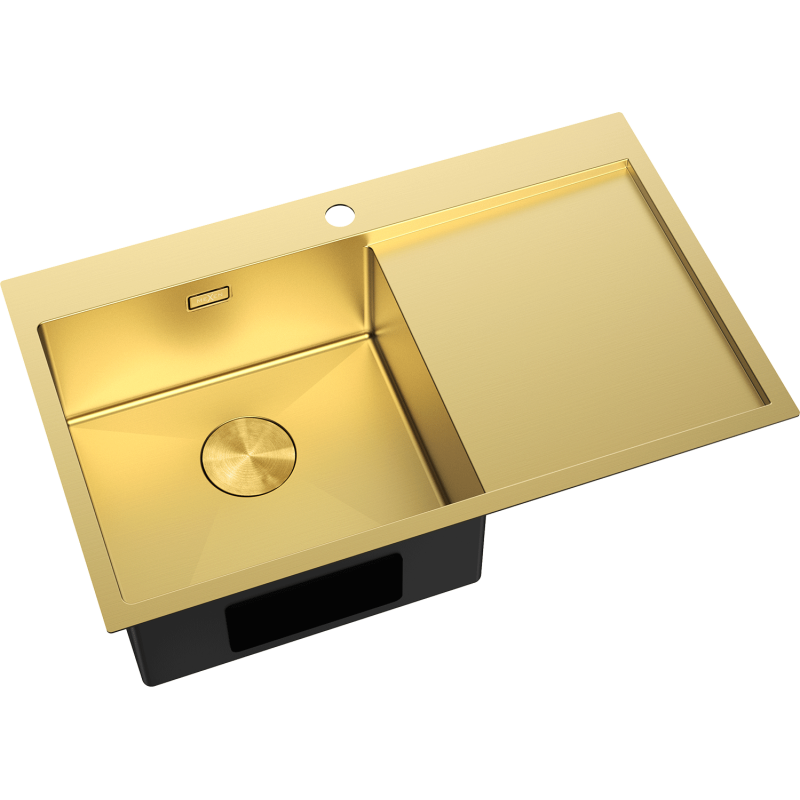 Mexen Exar évier en acier inoxydable à 1 bac avec égouttoir, gauche 780 x 480 mm, doré - 6433781010L-55