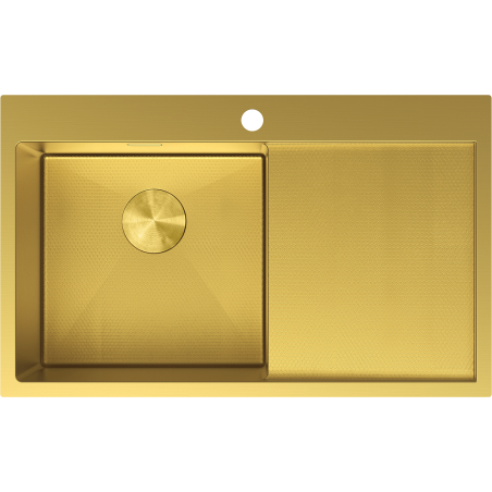 Mexen Exar évier en acier inoxydable 1 bac avec égouttoir, à gauche 780 x 480 mm, doré HC - 6433781010L-55HC