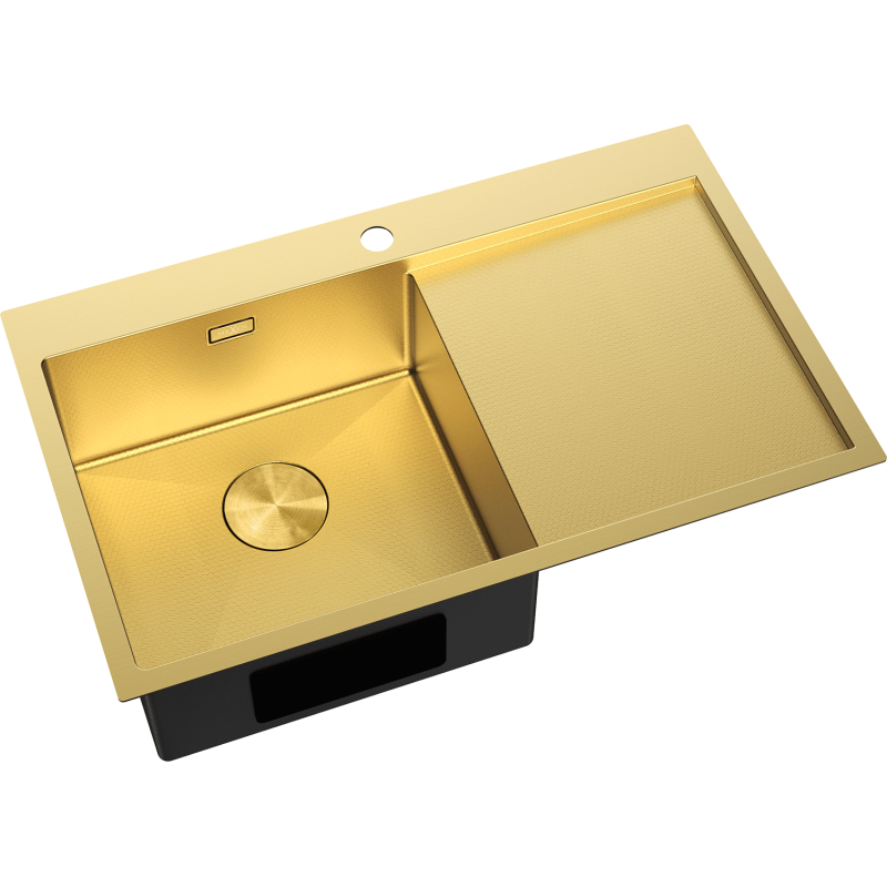 Mexen Exar évier en acier inoxydable 1 bac avec égouttoir, à gauche 780 x 480 mm, doré HC - 6433781010L-55HC