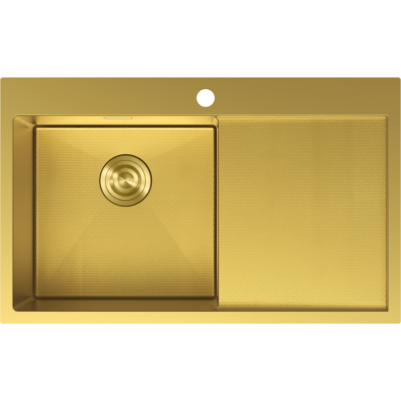 Mexen Exar évier en acier inoxydable 1 bac avec égouttoir, à gauche 780 x 480 mm, doré HC - 6433781010L-55HC