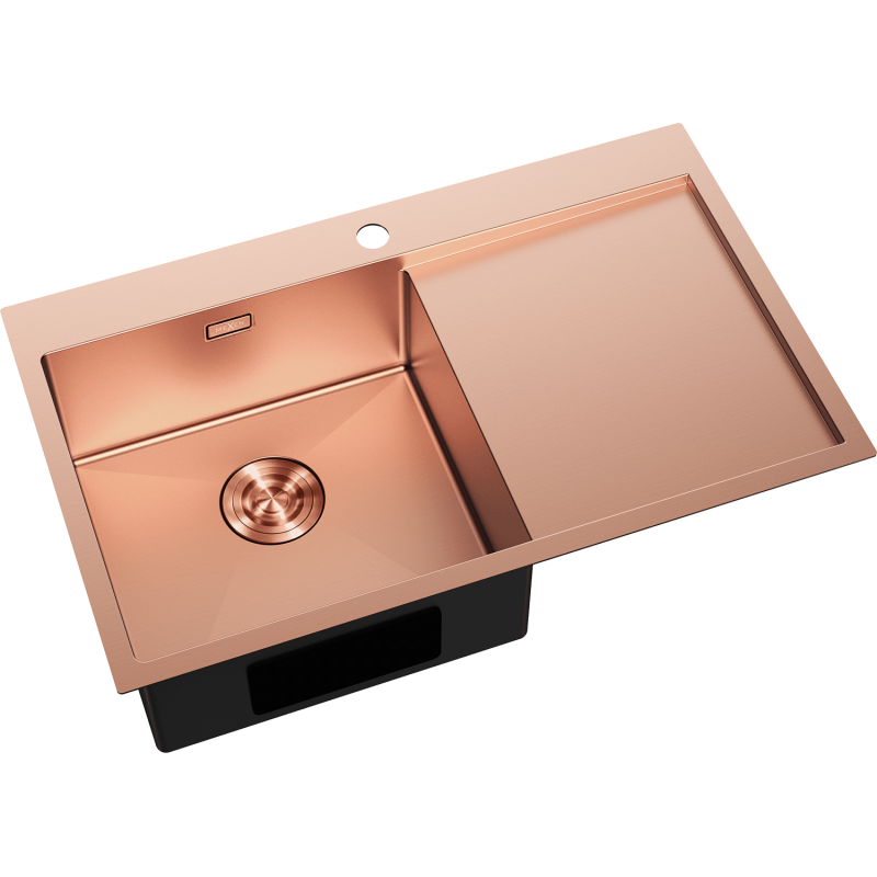 Mexen Exar évier en acier inoxydable à 1 bac avec égouttoir, gauche 780 x 480 mm, cuivre - 6433781010L-65