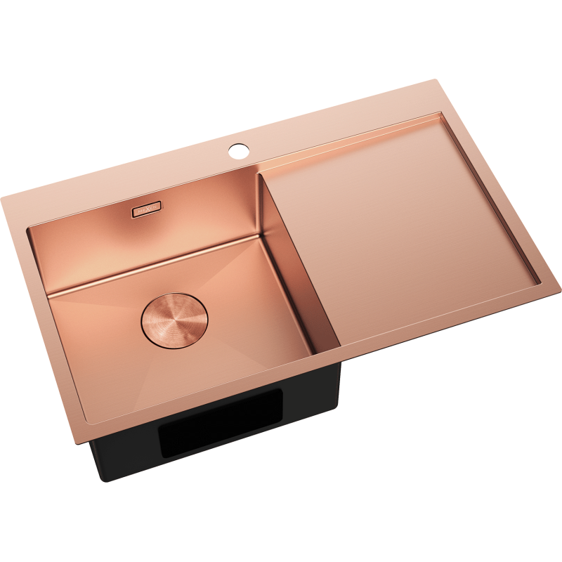 Mexen Exar évier en acier inoxydable 1 bac avec égouttoir gauche 780 x 480 mm, cuivre - 6433781010L-65