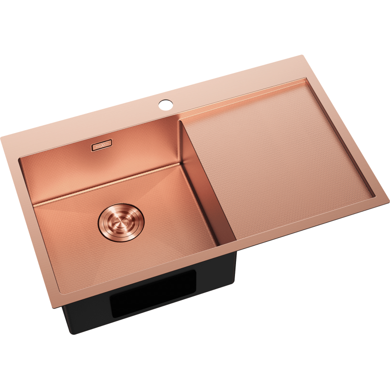 Mexen Exar évier en acier inoxydable 1 bac avec égouttoir, gauche 780 x 480 mm, cuivre HC - 6433781010L-65HC