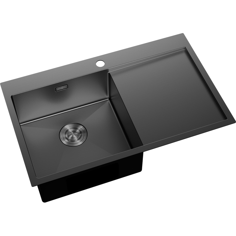 Mexen Exar évier en acier 1 bac avec égouttoir gauche 780 x 480 mm, noir - 6433781010L-70