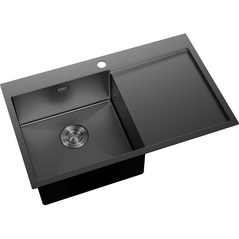 Mexen Exar évier en acier inoxydable 1 bac avec égouttoir, gauche 780 x 480 mm, noir - 6433781010L-70