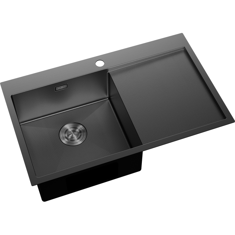 Mexen Exar évier en acier 1 bac avec égouttoir, gauche 780 x 480 mm, noir HC - 6433781010L-70HC