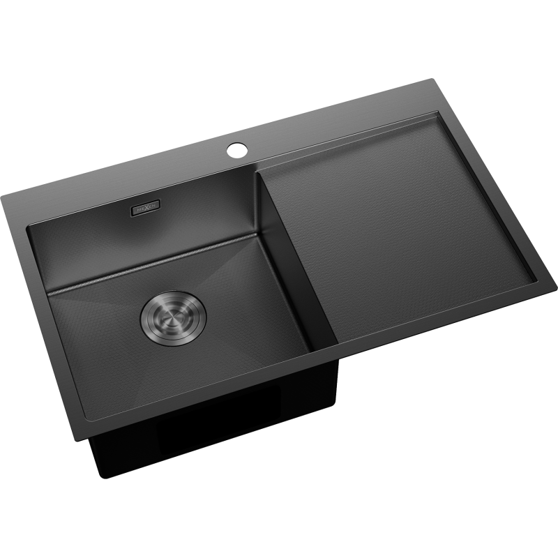 Mexen Exar évier en acier inoxydable 1 bac avec égouttoir gauche 780 x 480 mm, noir HC - 6433781010L-70HC