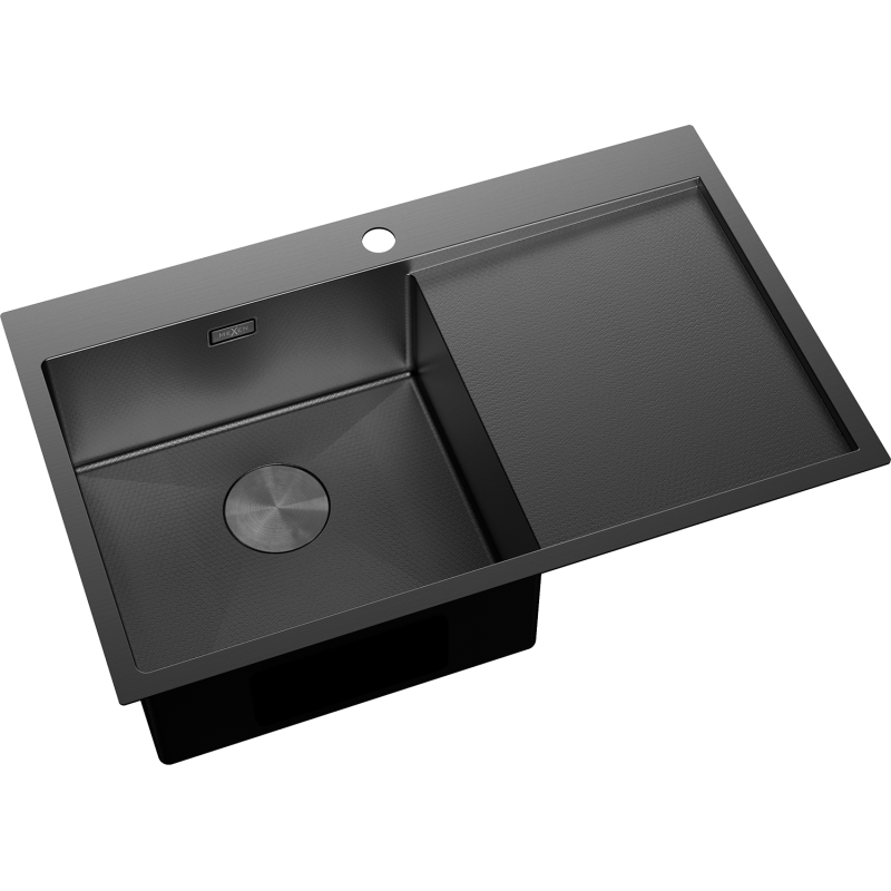 Mexen Exar évier en acier 1 bac avec égouttoir, gauche 780 x 480 mm, noir HC - 6433781010L-70HC