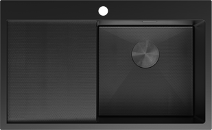 Mexen Exar évier en acier inoxydable 1 bac avec égouttoir droit 780 x 480 mm, noir HC - 6434781010P-70HC
