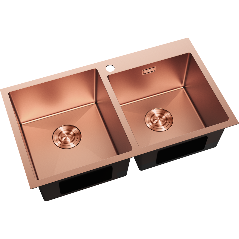 Mexen Xorin évier en acier inoxydable 2 bacs 780 x 450 mm, cuivre - 6441782000-65