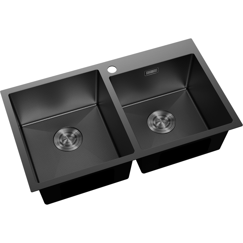 Mexen Xorin évier en acier inoxydable à 2 bacs 780 x 450 mm, noir HC - 6441782000-70HC
