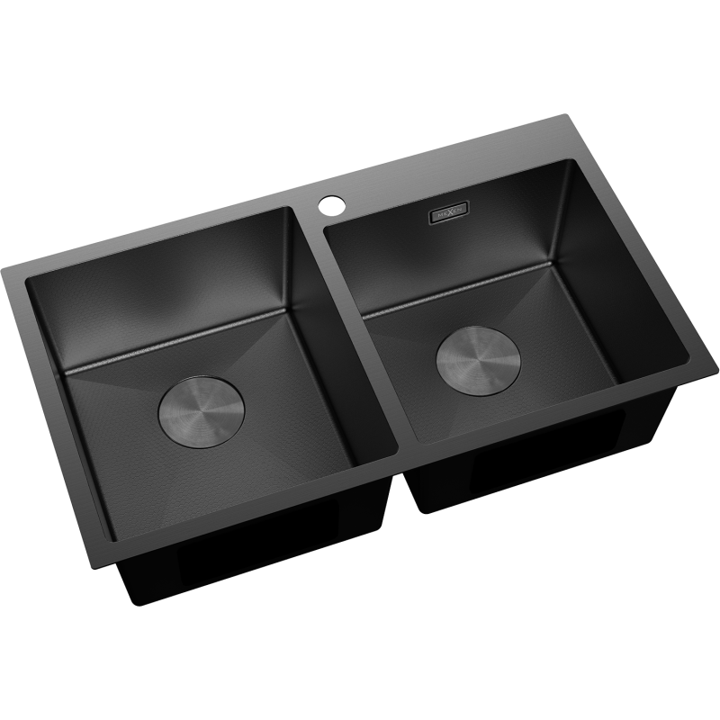 Mexen Xorin évier en acier inoxydable à 2 bacs 780 x 450 mm, noir HC - 6441782000-70HC